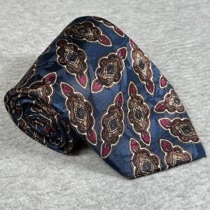 Vintage Stonehenge 100% Silk Foulard Geometric Tie Blue Handmade Necktie USA